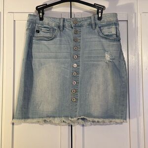 KanCan Light Wash Button-Front Denim Mini Skirt